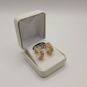 Gold Tone Swarovski Crystal Hoop Earrings – New with Box